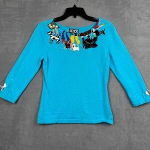 Vintage BEREK Dog Lover Sequin Embellished Blue Sweater Top Women's Size S